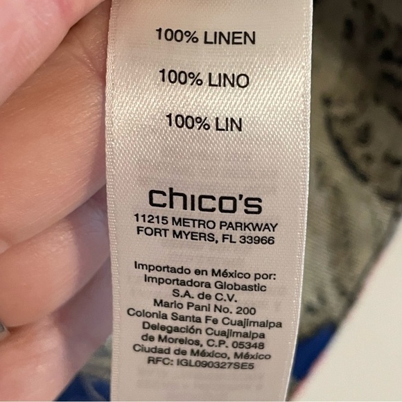 Chico's Women’s Jacket Large Blue 100% Linen Colorful Tropical Floral Coastal - Picture 8 of 13